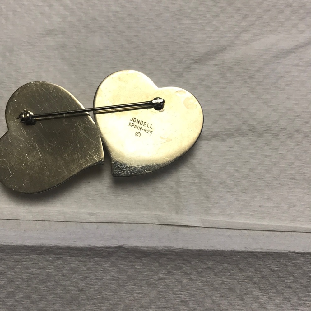 Solid Silver Vintage Double Heart Brooch - image 2